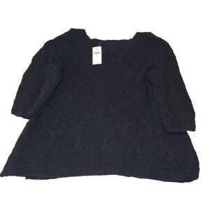 J.Jill Black Cotton Textured Knit 3/4 Sleeve Pullover Sweater Top Large‎